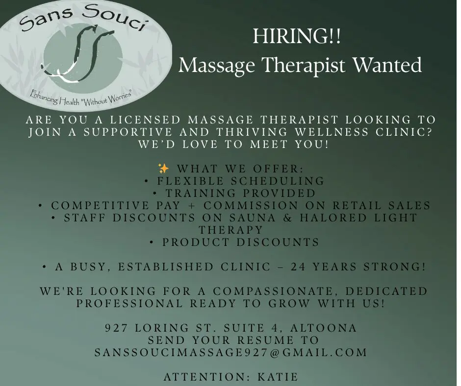 682db77496e73_Massage Therapist Hiring A sign that is posted on the side of a building.