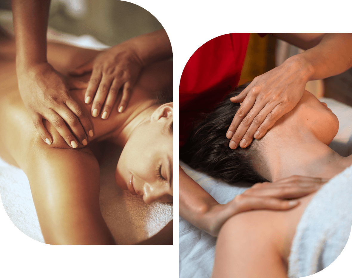 Group 2 Two people receiving back and neck massages.