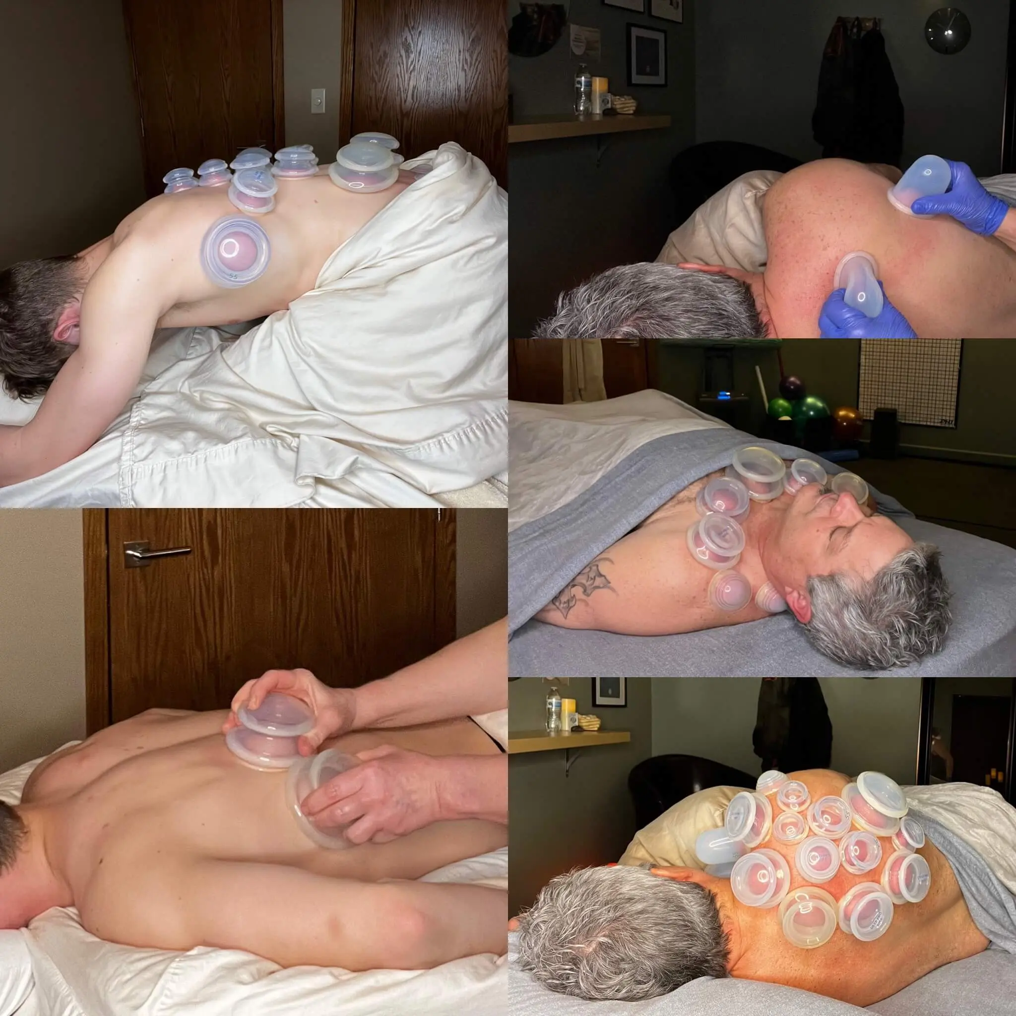 A collage of photos showing the back and side views of a man.
